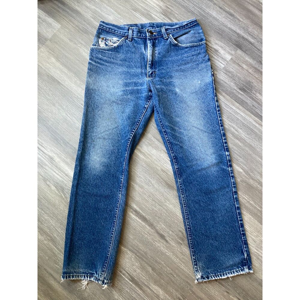 Vintage 80s 90s Lee 200 Jeans USA Made Whisker Contrast Fade Distressed 30x27